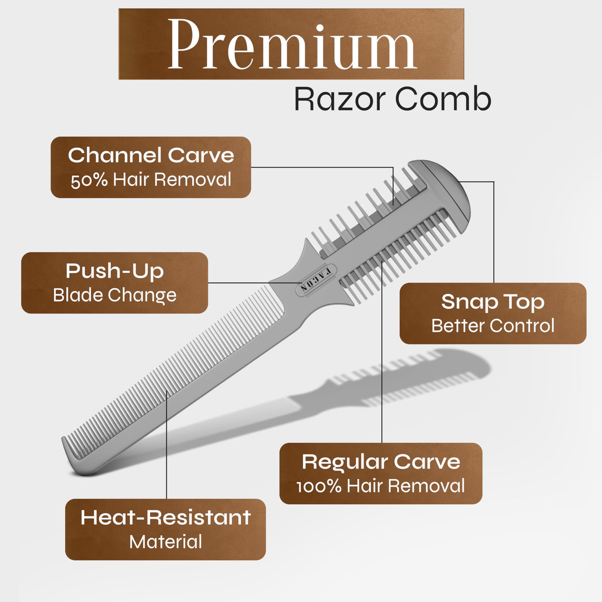 FACON comb demonstrating texturizing on hair for softer layered finish