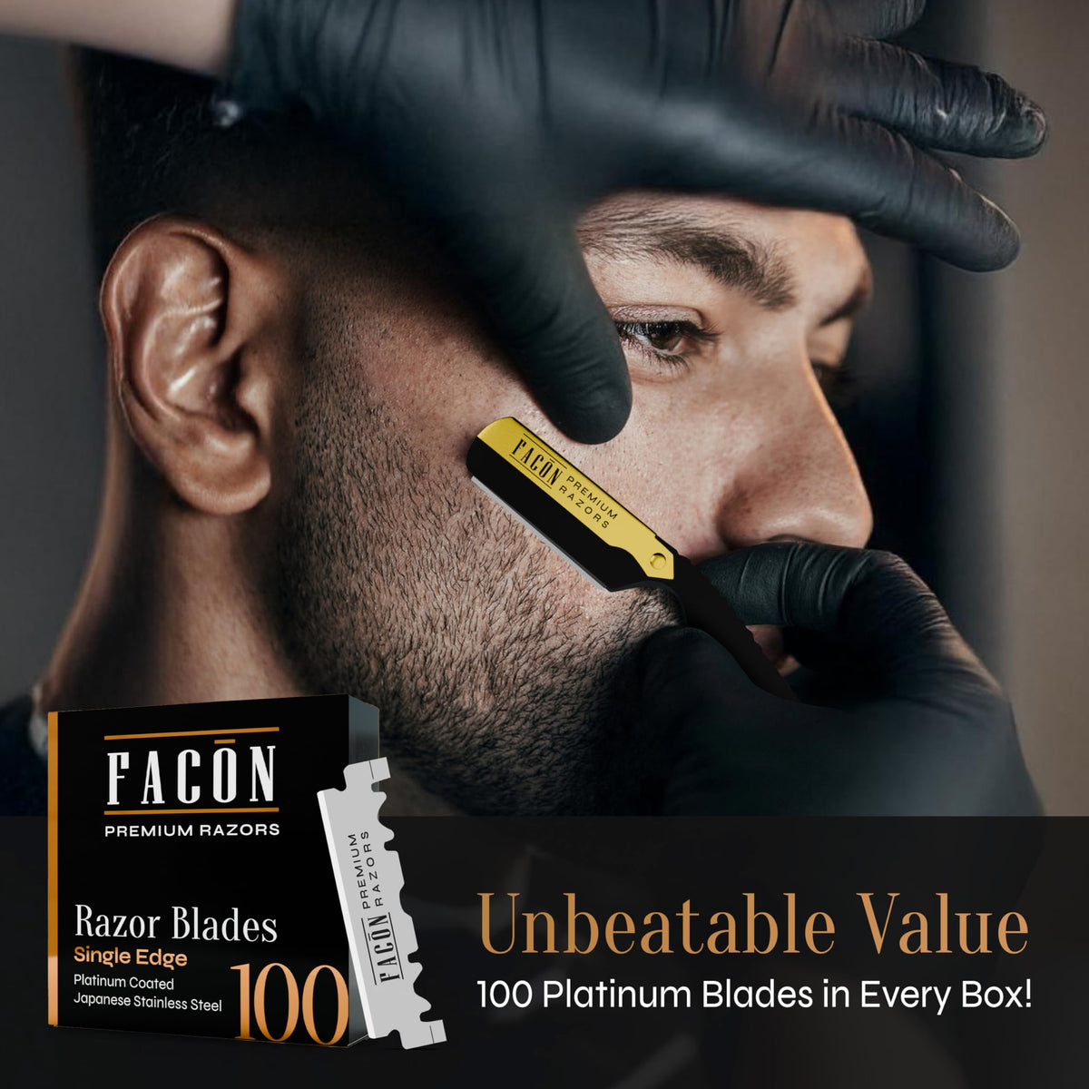 FACON razor held by barber demonstrating professional precision and control
