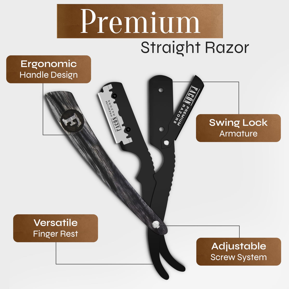 FACON razor with stacked blades showing 100-blade supply for long use