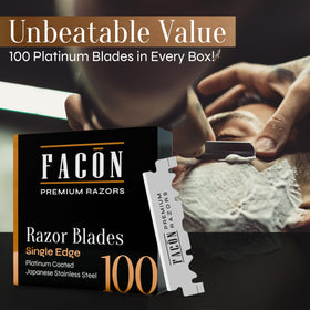 FACON blades beside a ruler showing compact size and travel convenience