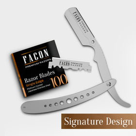 FACON razor next to coin for scale showing compact size and portability