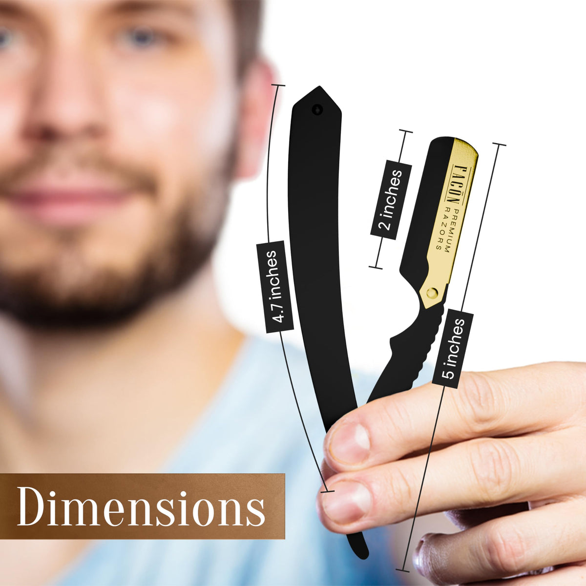 FACON razor beside a coin size comparison to show compact travel-friendly size