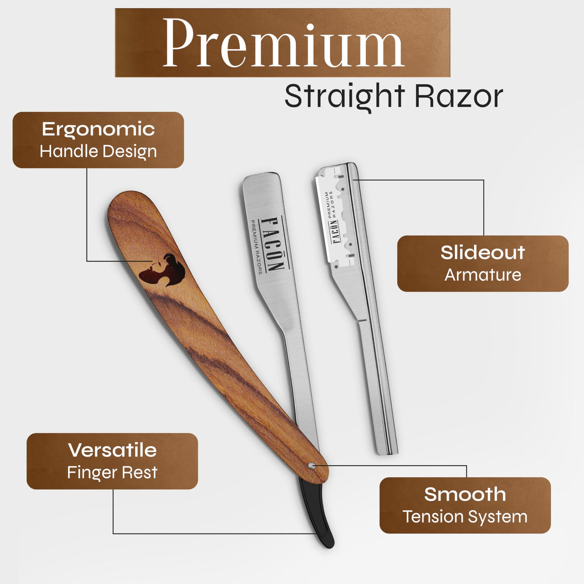 FACON size comparison beside a ruler illustrating compact, barber-friendly dimensions