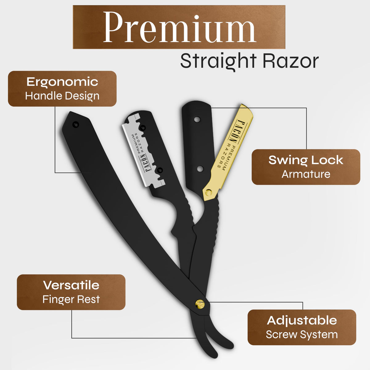FACON shave setup in bathroom lifestyle showing easy home barber grooming