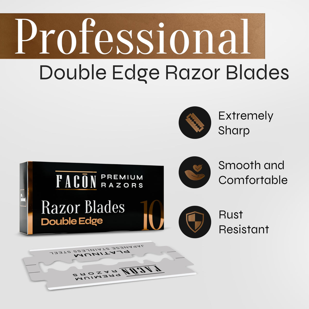 FACON single blade close-up highlighting sharp platinum edge longevity