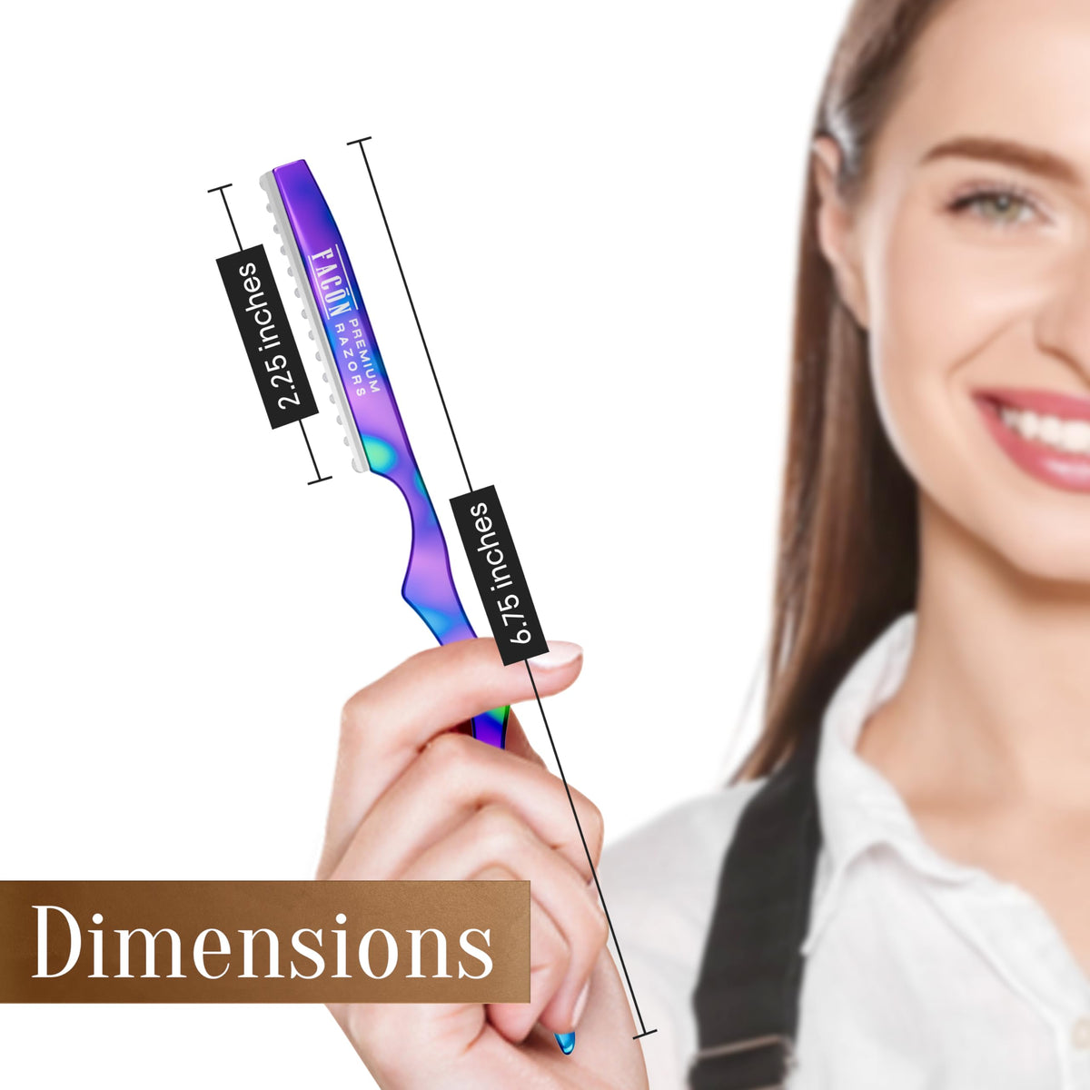 FACON razor in hand showing compact size and salon-ready portability