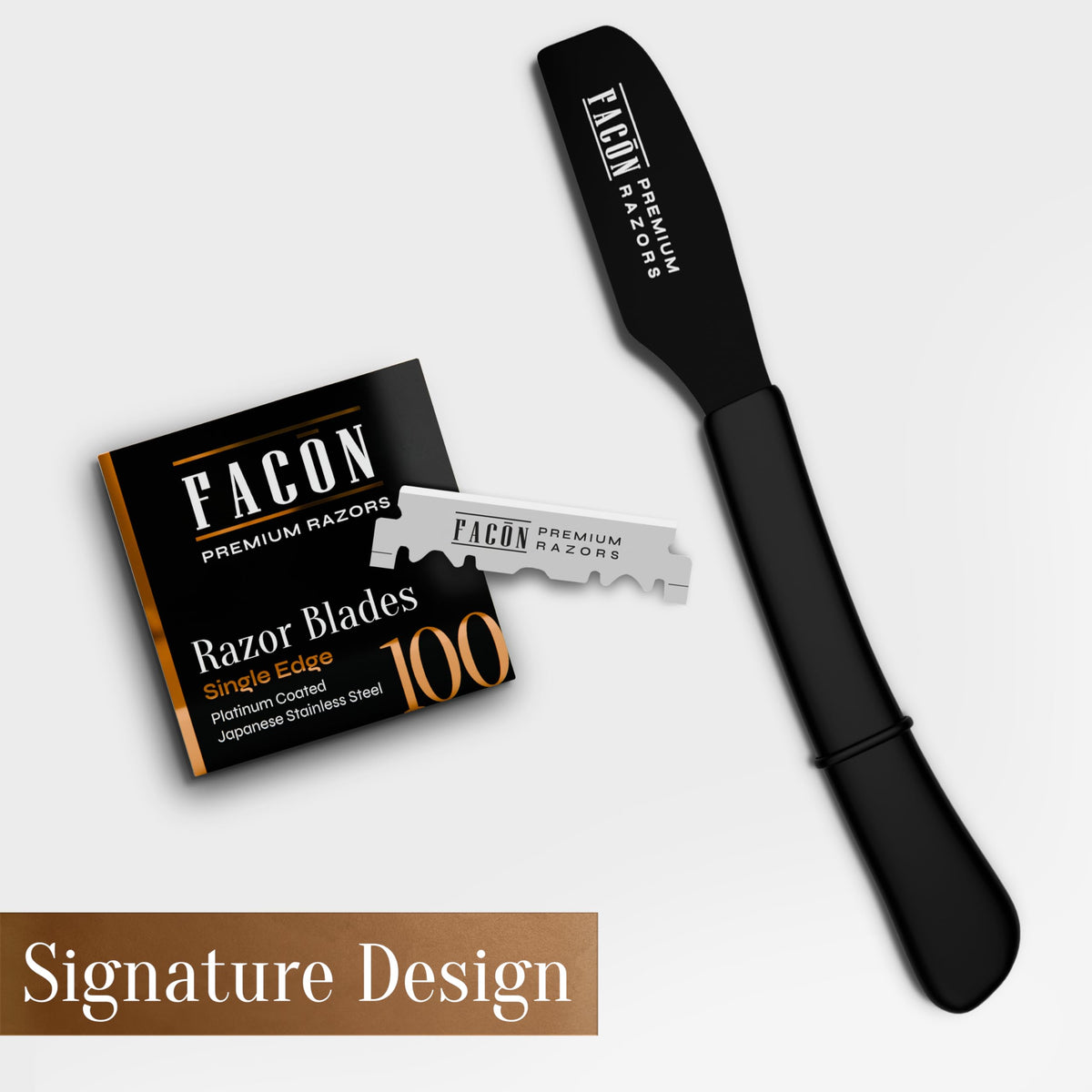 FACON razor size comparison next to coin showing compact travel-friendly scale