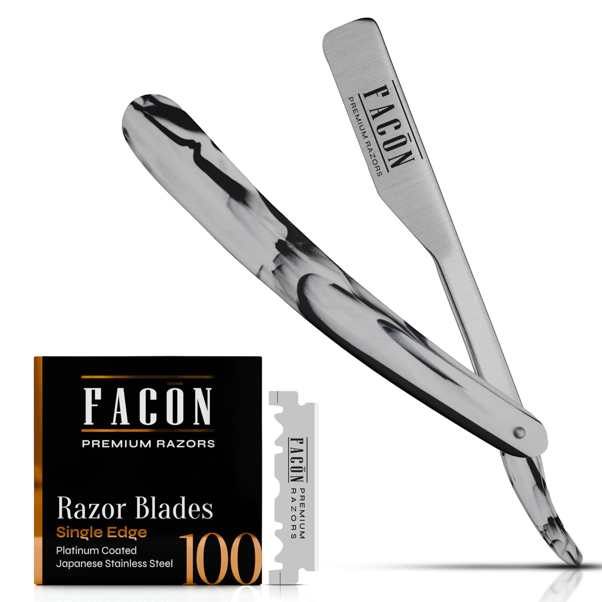 FACON straight razor front view showing clean professional design and durable finish