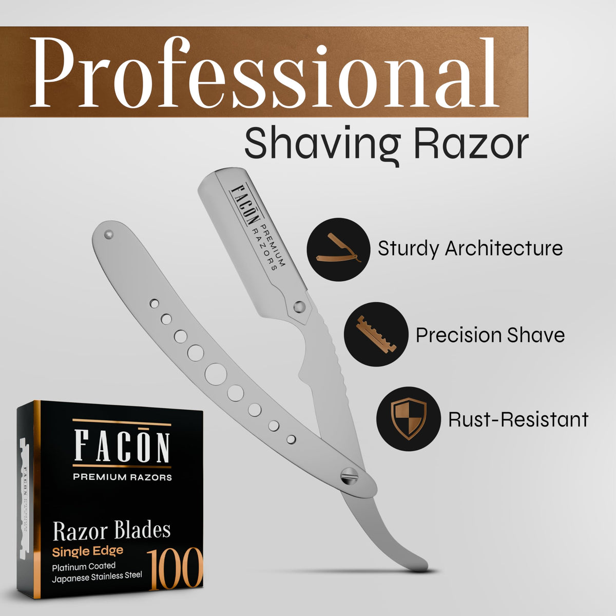 FACON handle close-up showing ergonomic grip for steady shaving control
