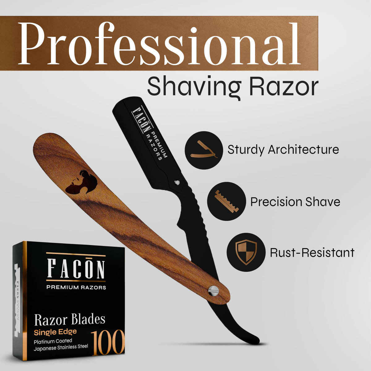 FACON wooden handle close-up showing ergonomic grip for secure control