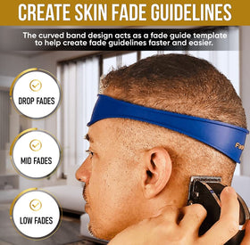 Fade Guide lifestyle scene by bathroom mirror aiding at-home haircut routines