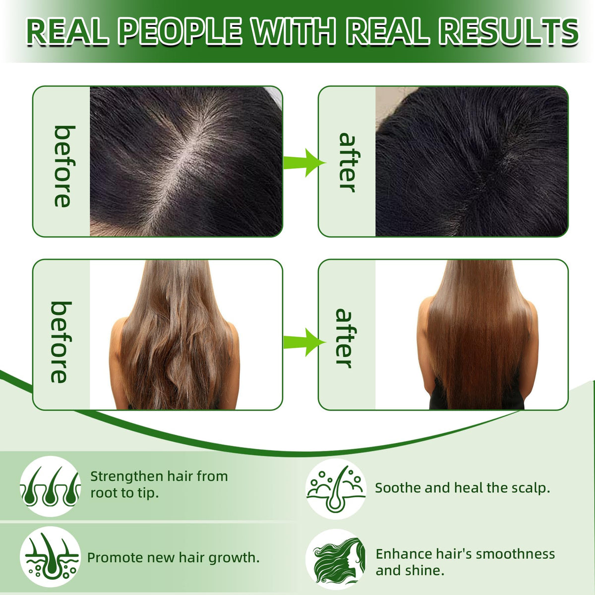 Before and after hair photo with Fadelo Batana oil showing increased shine and smoother texture