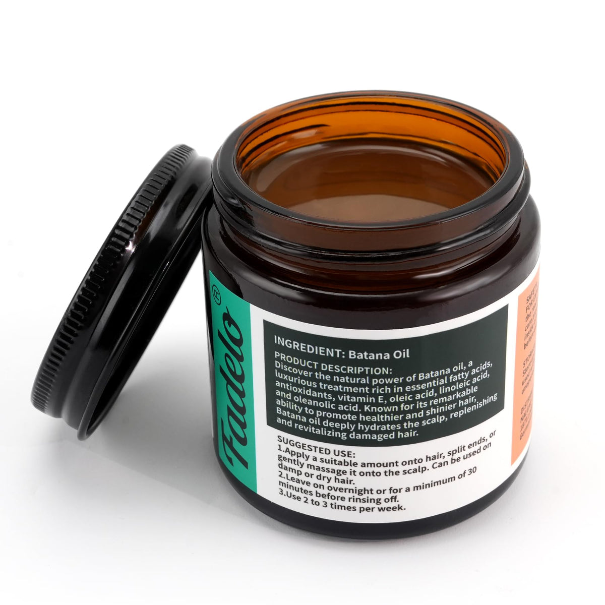 Close-up of Fadelo label highlighting organic Honduran Batana origin and ingredient clarity