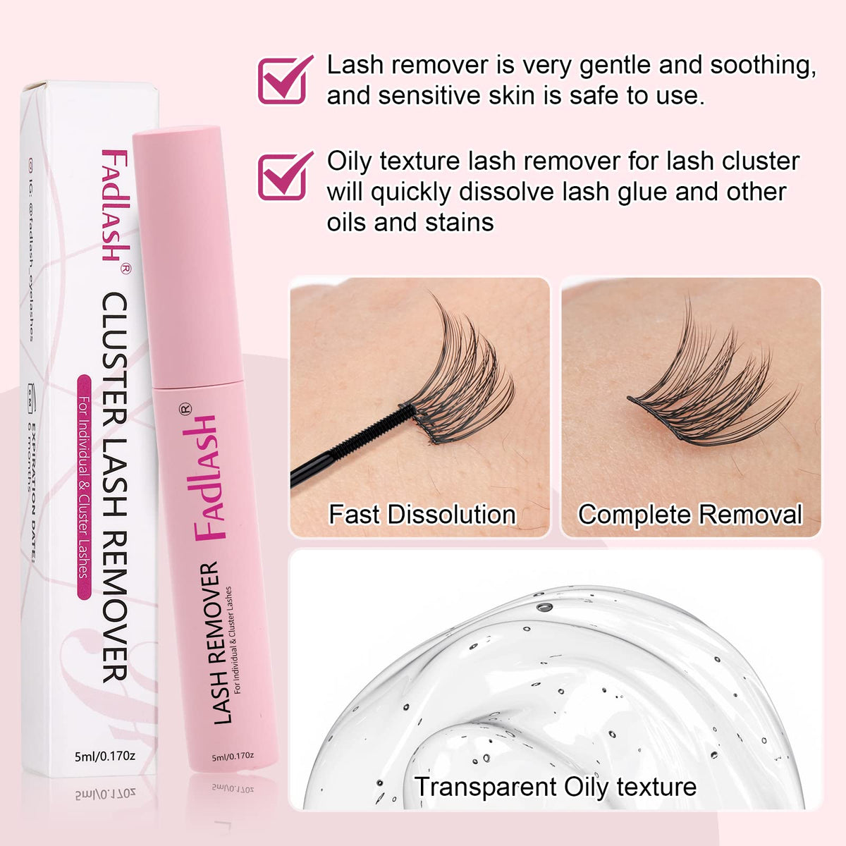 FADLASH being applied to cluster lashes demonstrating gentle targeted removal