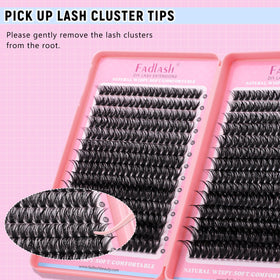 FADLASH tweezers applying cluster demonstrating quick DIY use