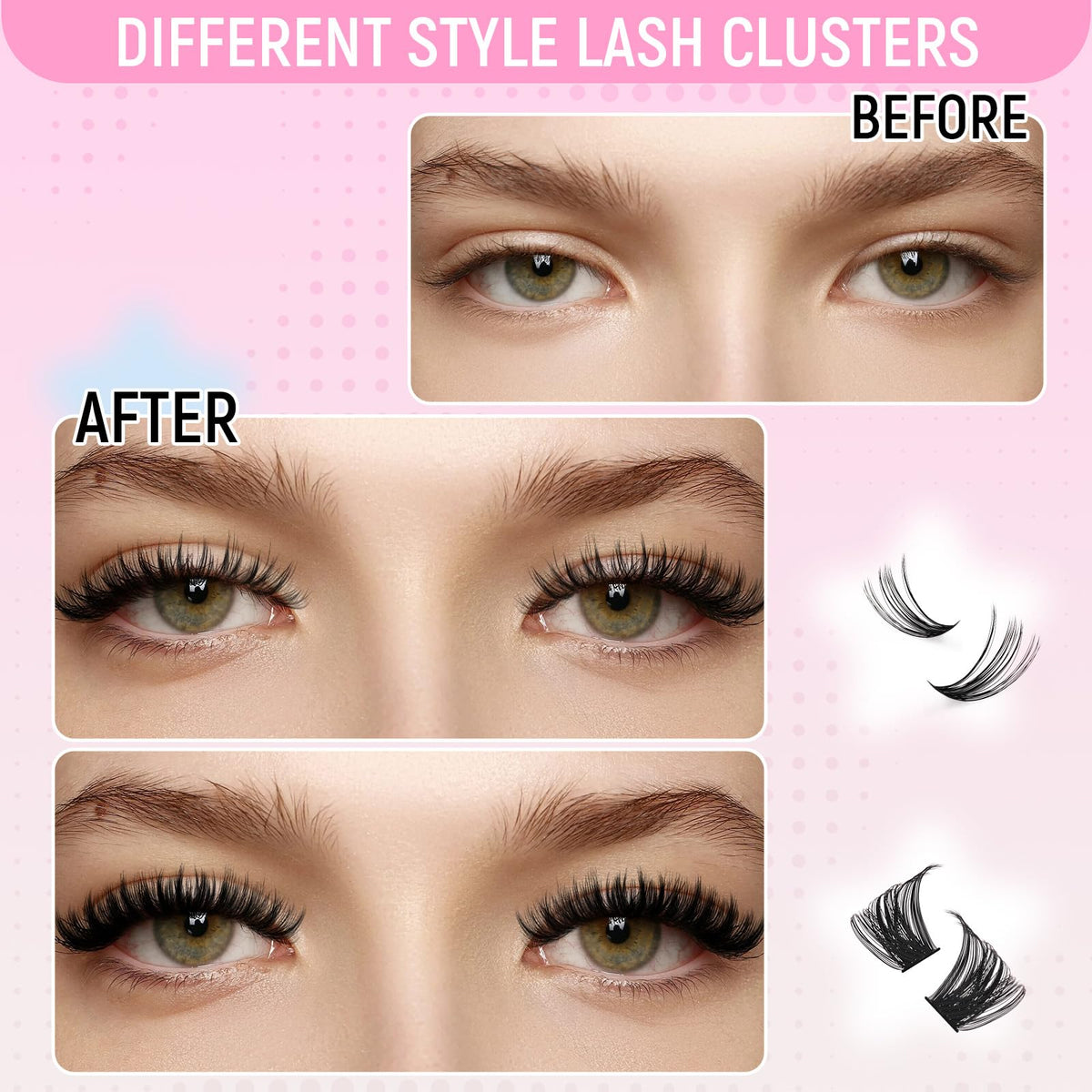 FADLASH before and after eye comparison showing lifted lashes benefit: natural lift effect