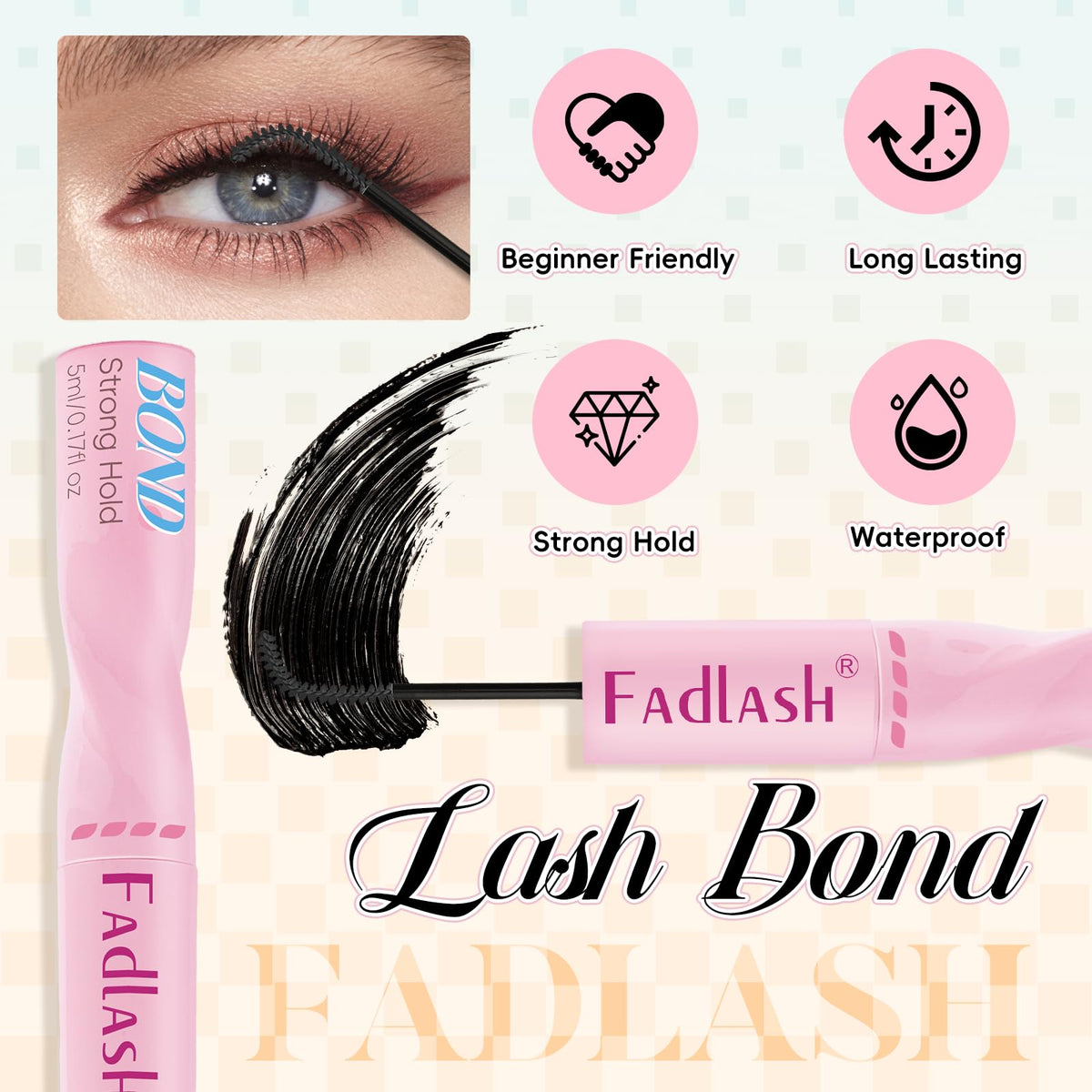 FADLASH black bond being brushed onto a lash cluster for discreet hold