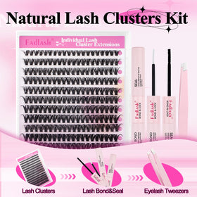 FADLASH tray showing mixed 8–16mm cluster lengths for customizable lash layering
