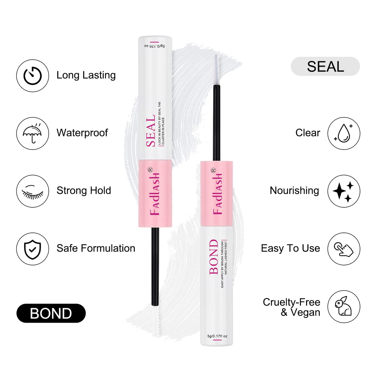FADLASH close-up of spiral mini mascara brush, precise adhesive placement benefit