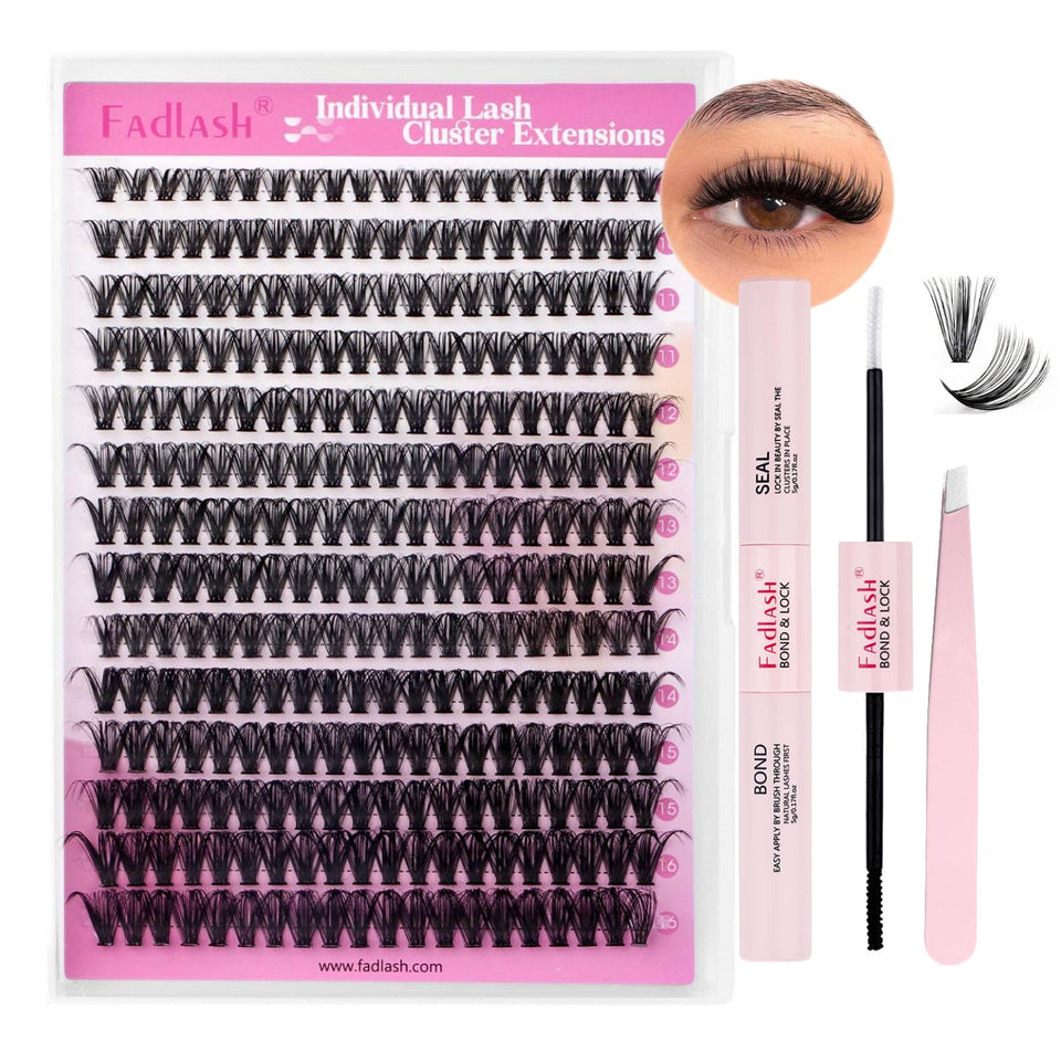 FADLASH kit front packaging showing complete cluster set and tools for easy application