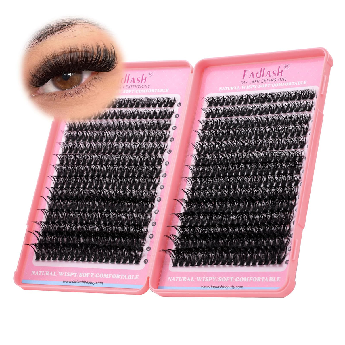 FADLASH front packaging showing mixed 10–18mm clusters and brand benefits