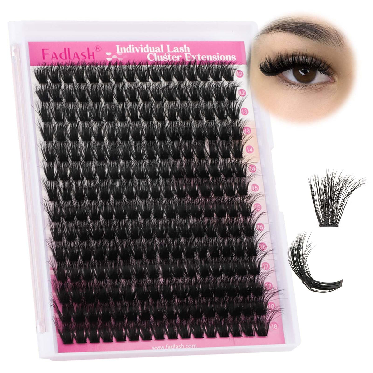 FADLASH front packaging showing mixed 12–18mm clusters and brand