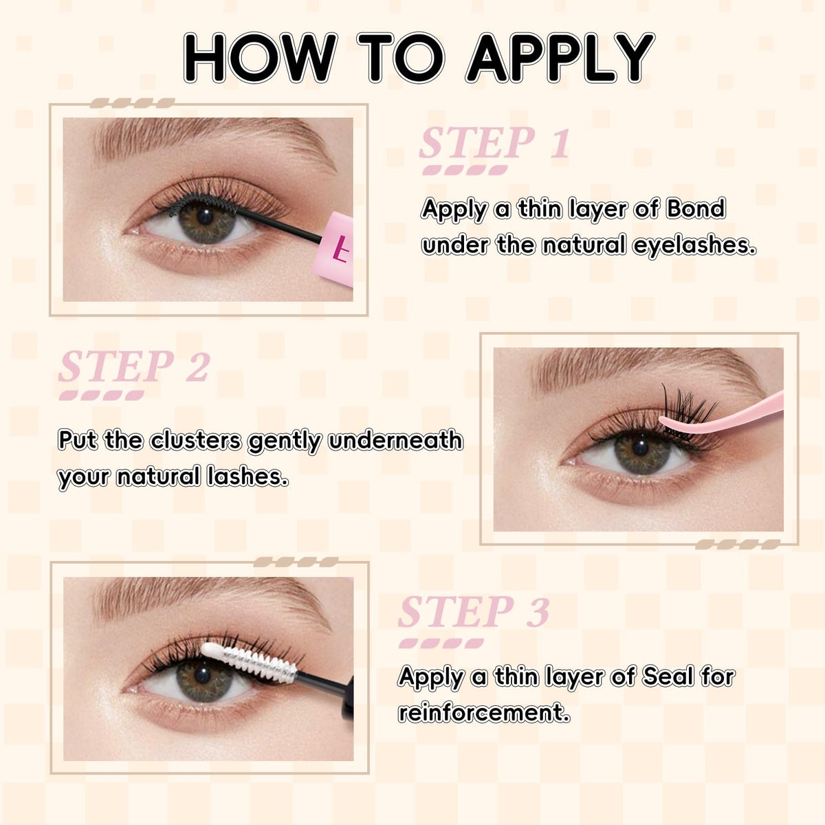 FADLASH applied lash clusters on eye demonstrating natural long-lasting look