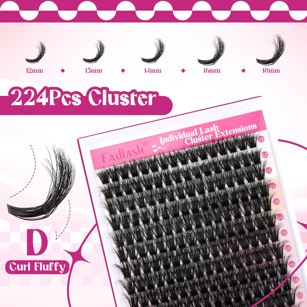 FADLASH display of mixed 12–18mm lengths for customizable styling