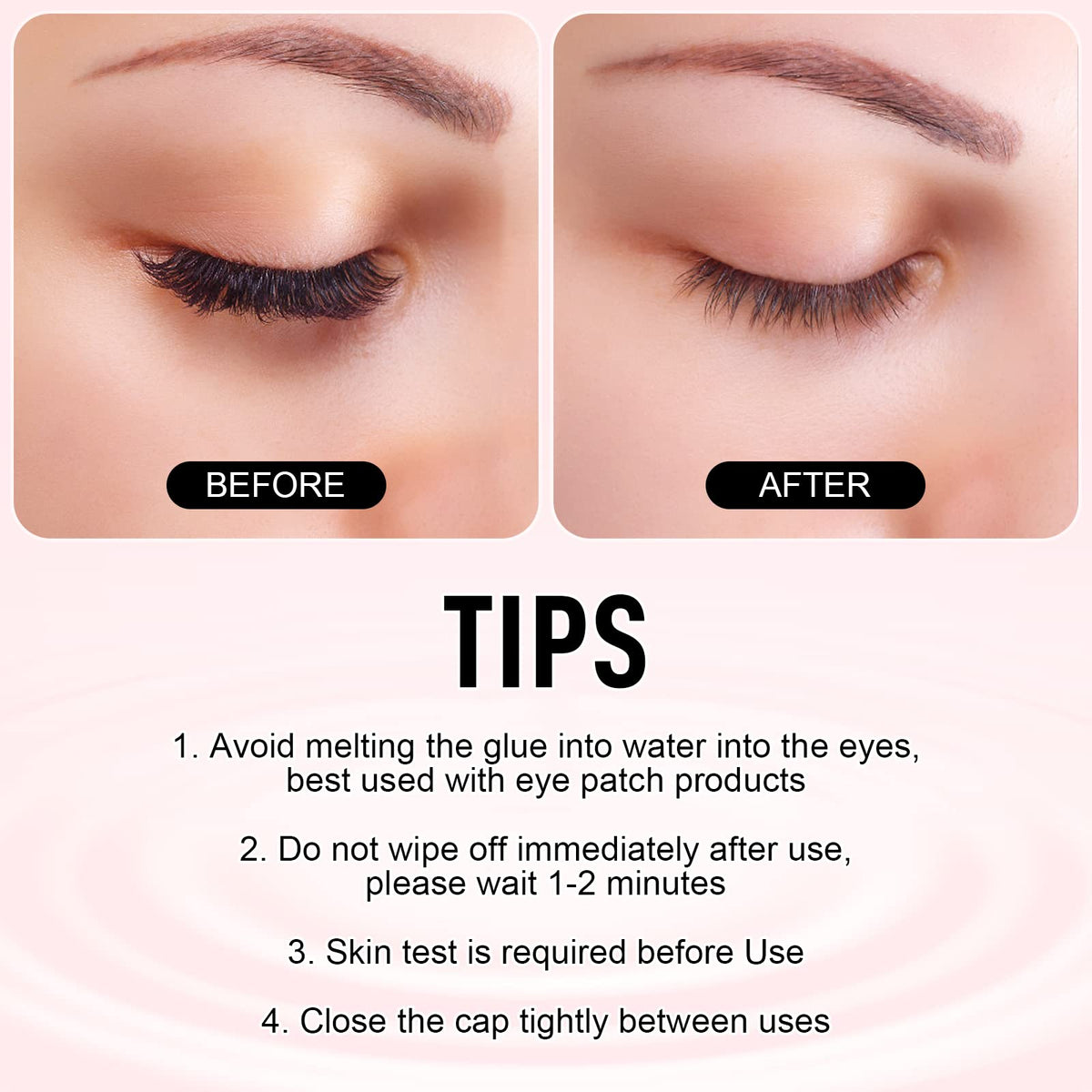FADLASH before and after cluster lash removal showing cleaner lash line
