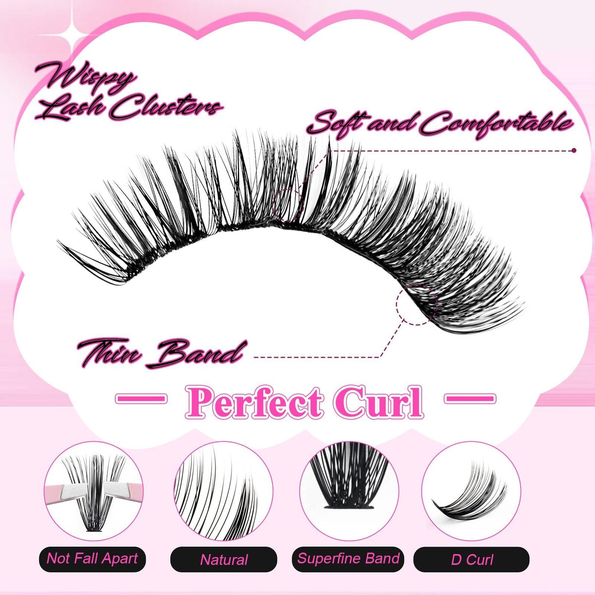 FADLASH close-up of a single D-curl cluster highlighting soft fibers and natural finish