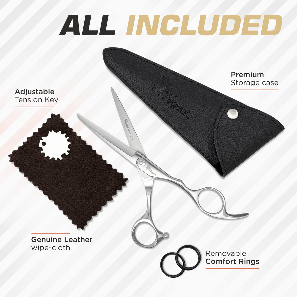 Fagaci shears with protective case and rings for safe storage
