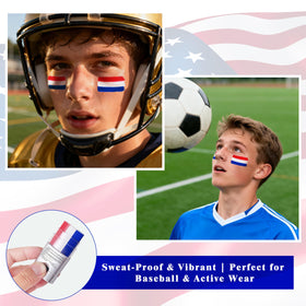 faglowmify eye application in action athlete applying patriotic stripes for game-day spirit