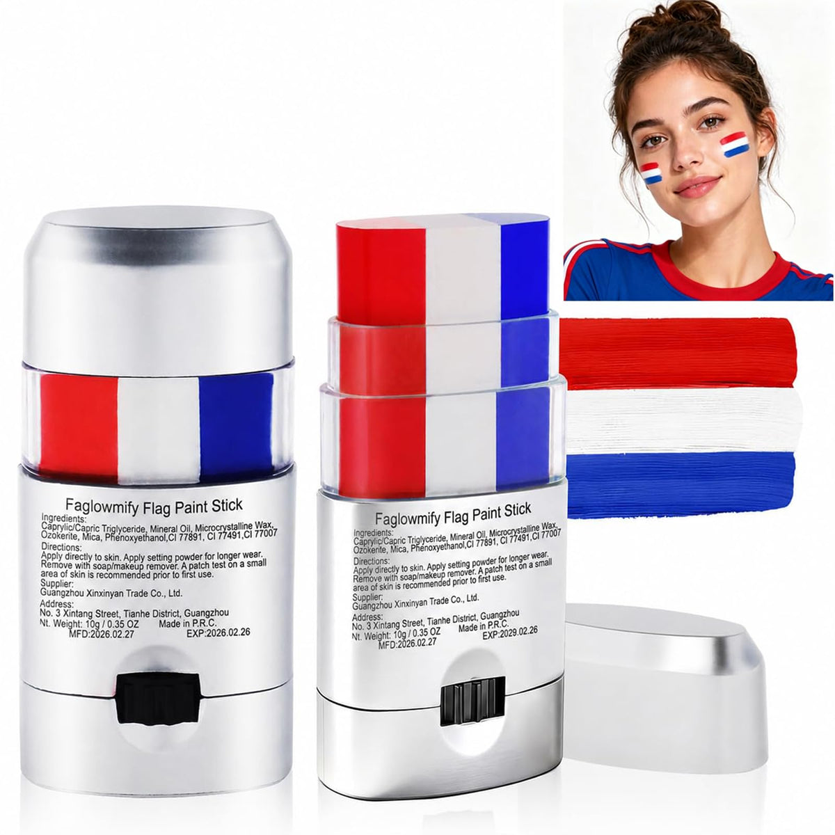 faglowmify front packaging showing two flag eye black sticks and bold branding