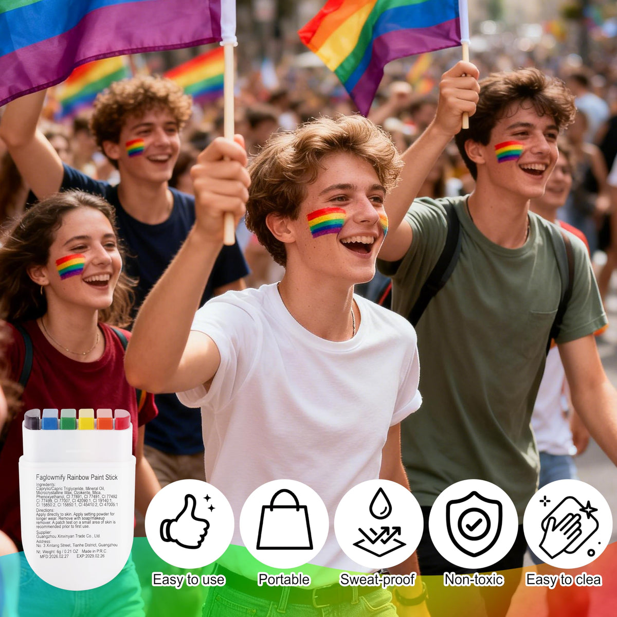 faglowmify friends applying paint at a parade showing quick shared application