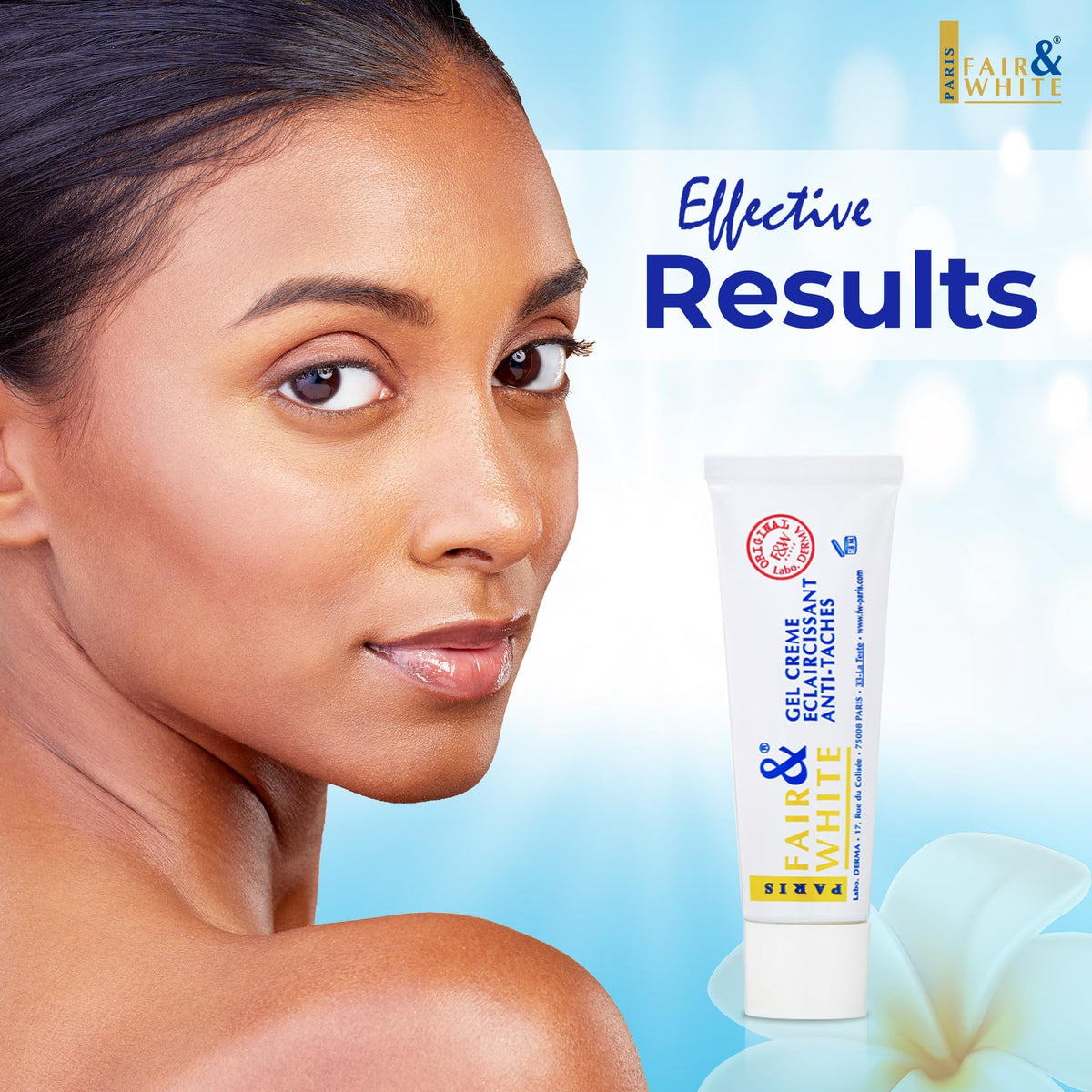 FAIR & WHITE applied to neck area demonstrating evening skin tone benefit