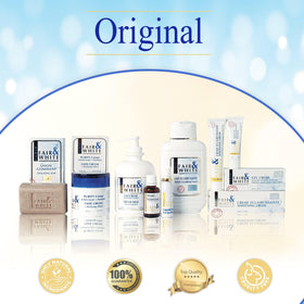 FAIR & WHITE on bathroom shelf in routine scene promoting daily use