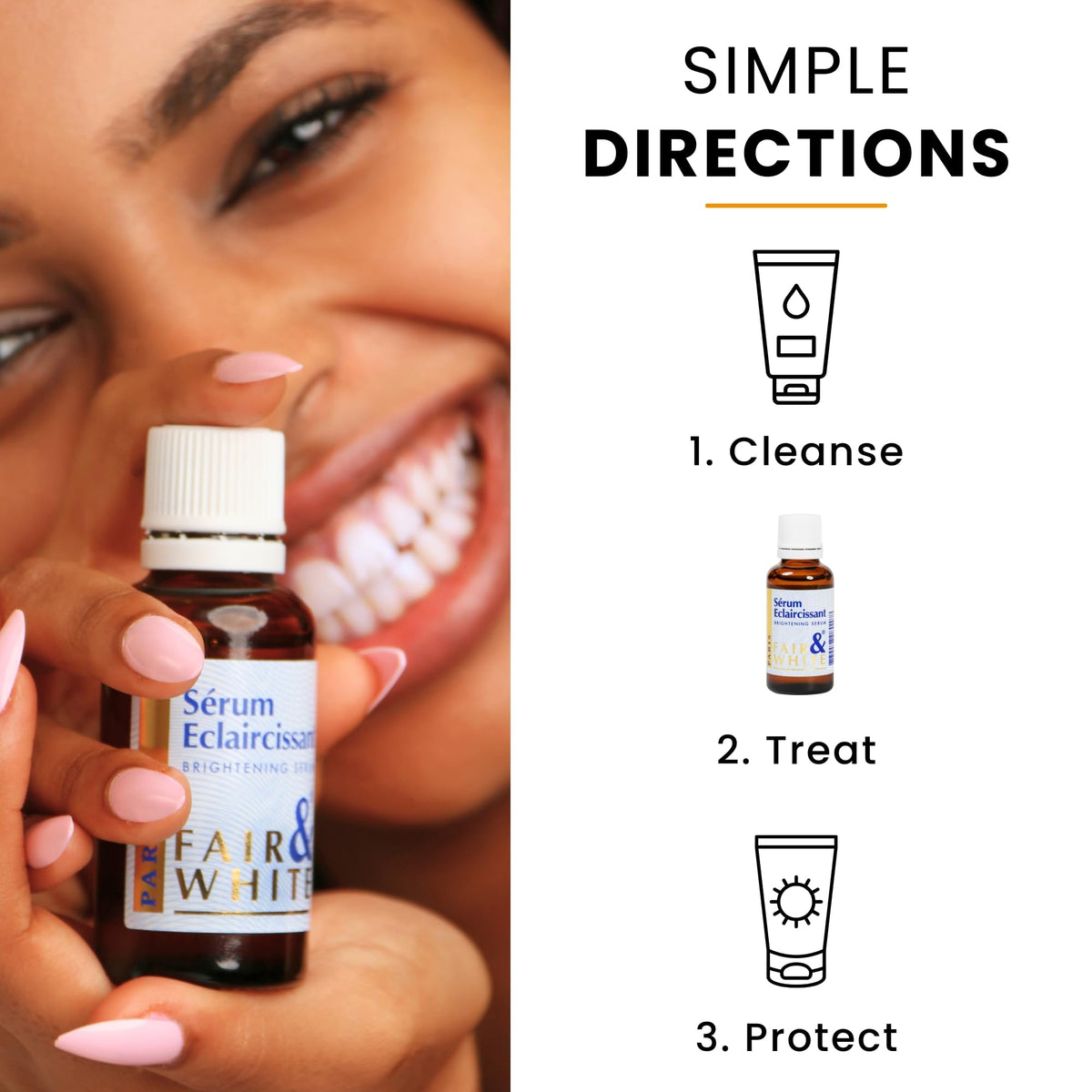 FAIR & WHITE serum on bathroom vanity showing daily routine compatibility