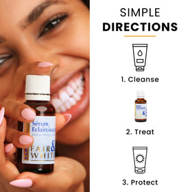 FAIR & WHITE serum on bathroom vanity showing daily routine compatibility