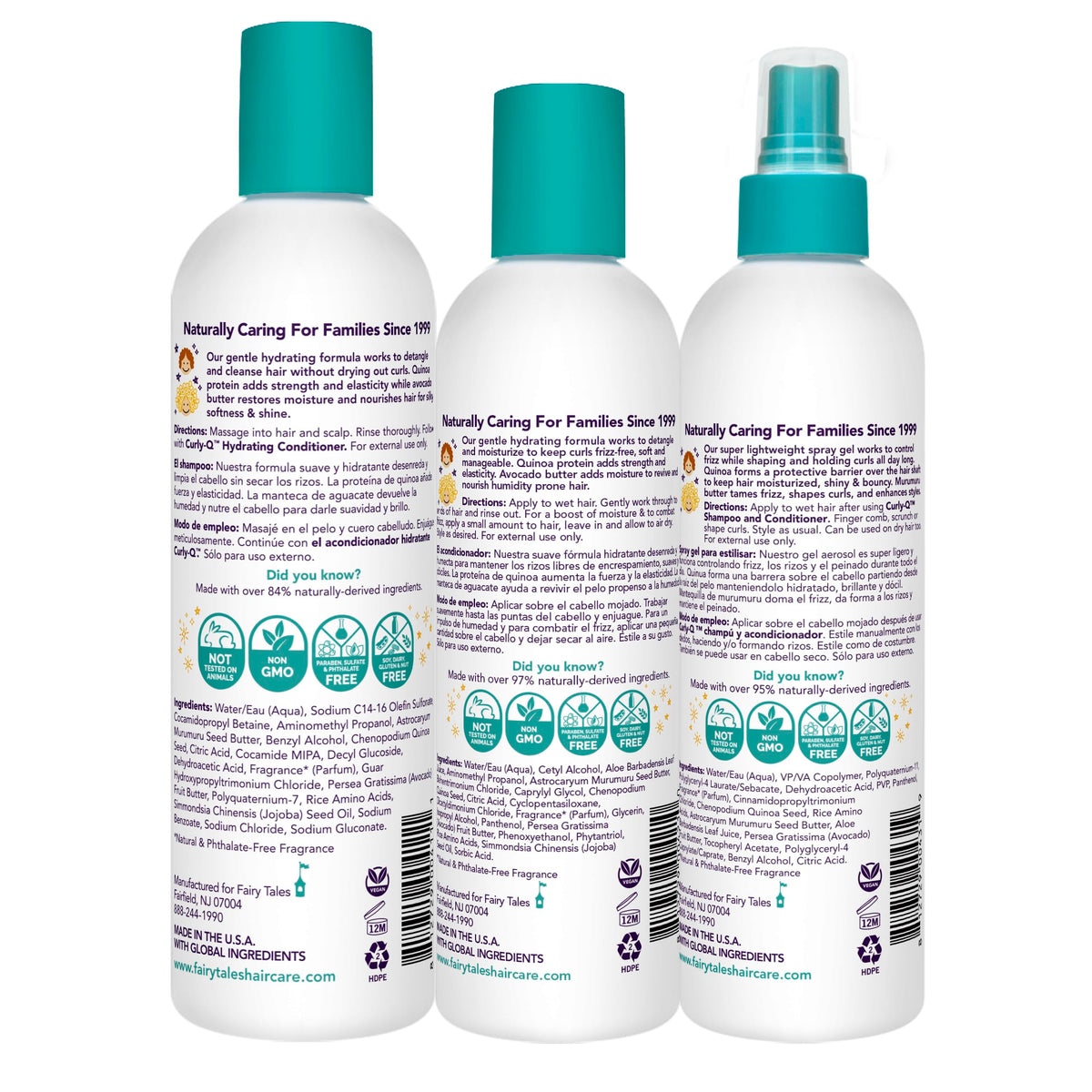 Fairy Tales Curly Q label close-up highlighting ingredients and clean formula