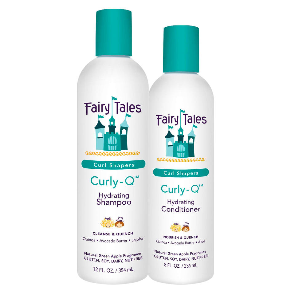 Fairy Tales Curly Q front packaging showing shampoo and conditioner benefits