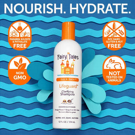 Fairy Tales Lemon-Aid bottle on bathroom shelf, convenient post-swim hair care