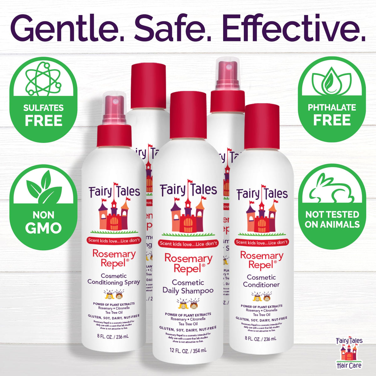 Fairy Tales family using spray in a bathroom showing gentle daily grooming benefit