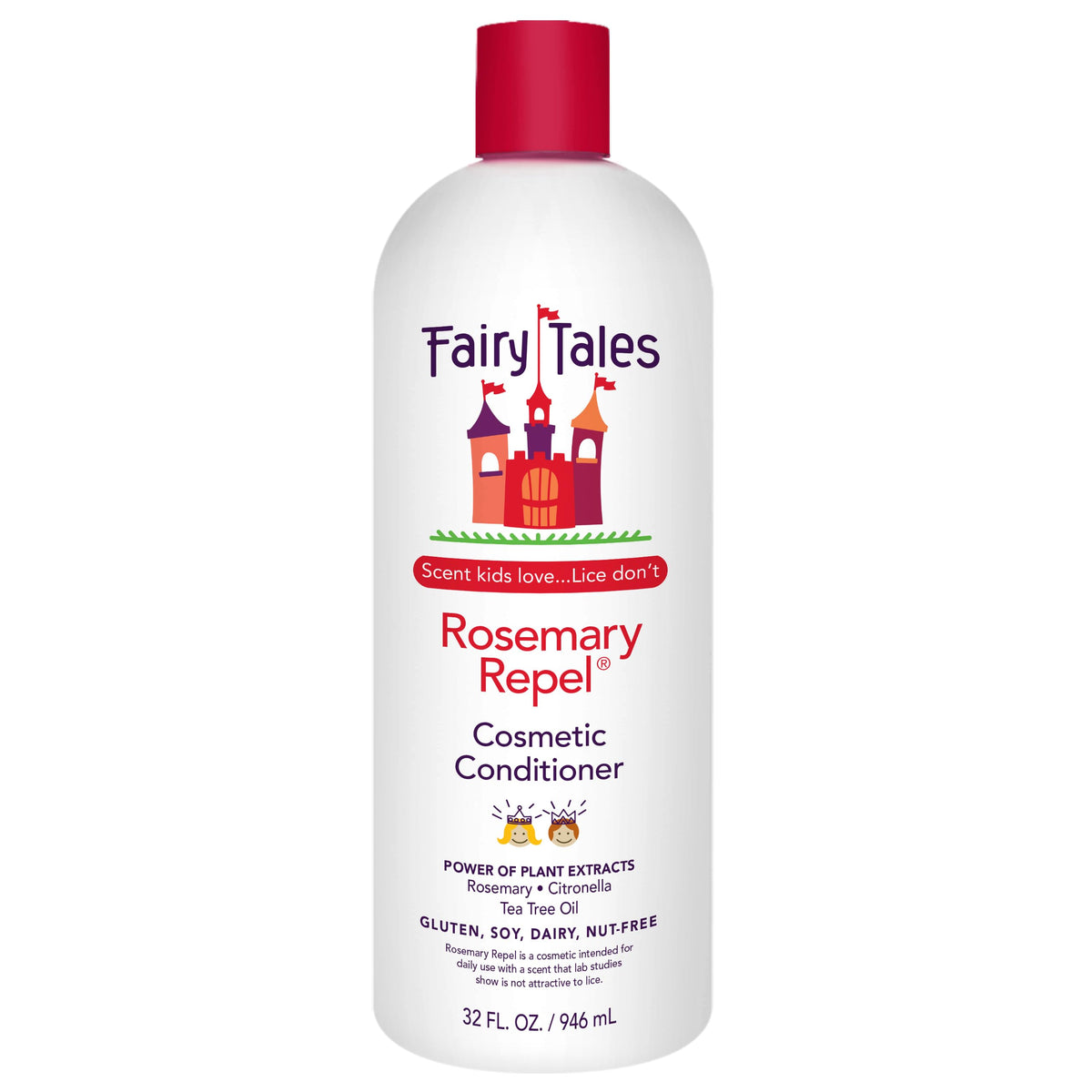 Fairy Tales bottle front view showing label and kid-friendly rosemary scent benefit