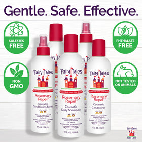 Fairy Tales ingredient label close-up highlighting essential oils that help discourage lice