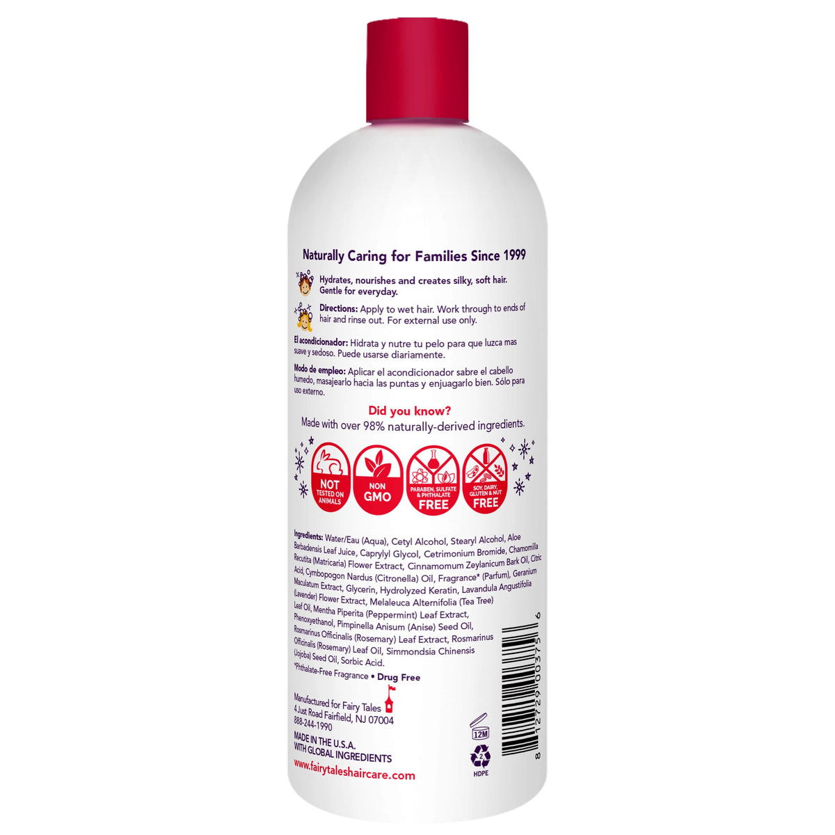 Fairy Tales conditioner texture pouring from bottle showing silky slip for easier combing