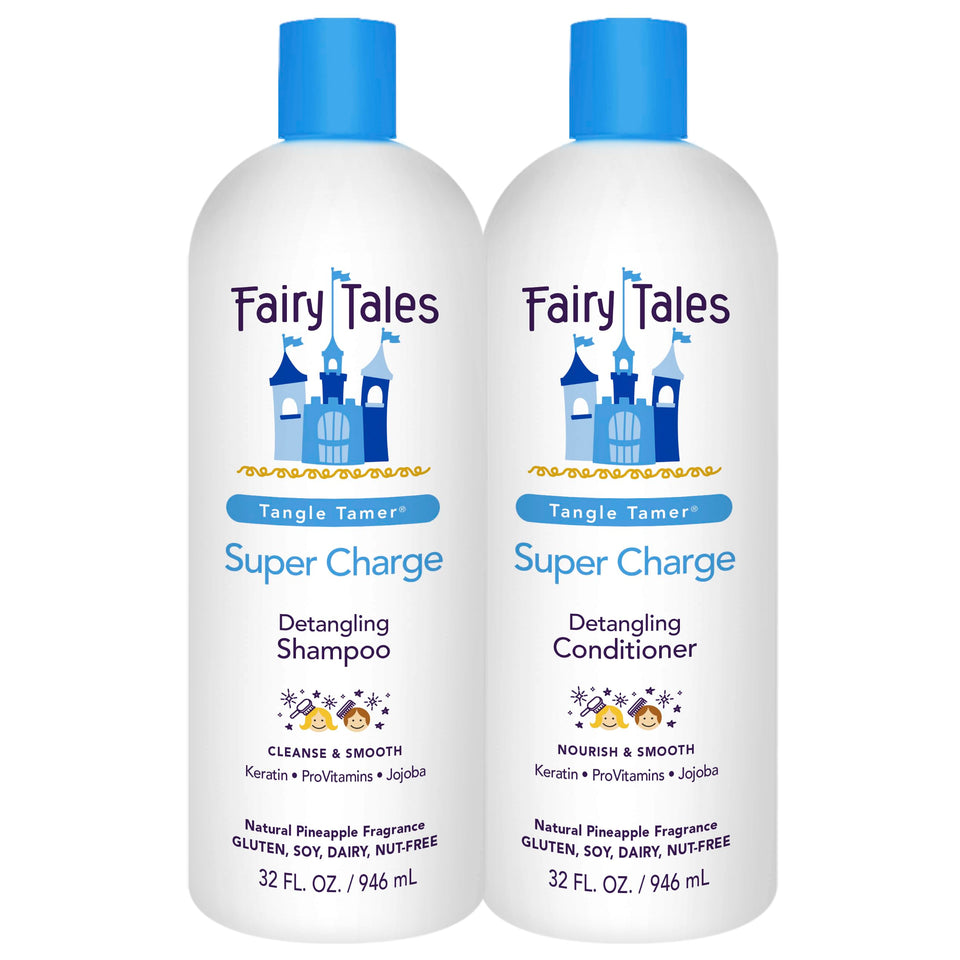 Fairy Tales front packaging showing both 32 oz bottles and benefits