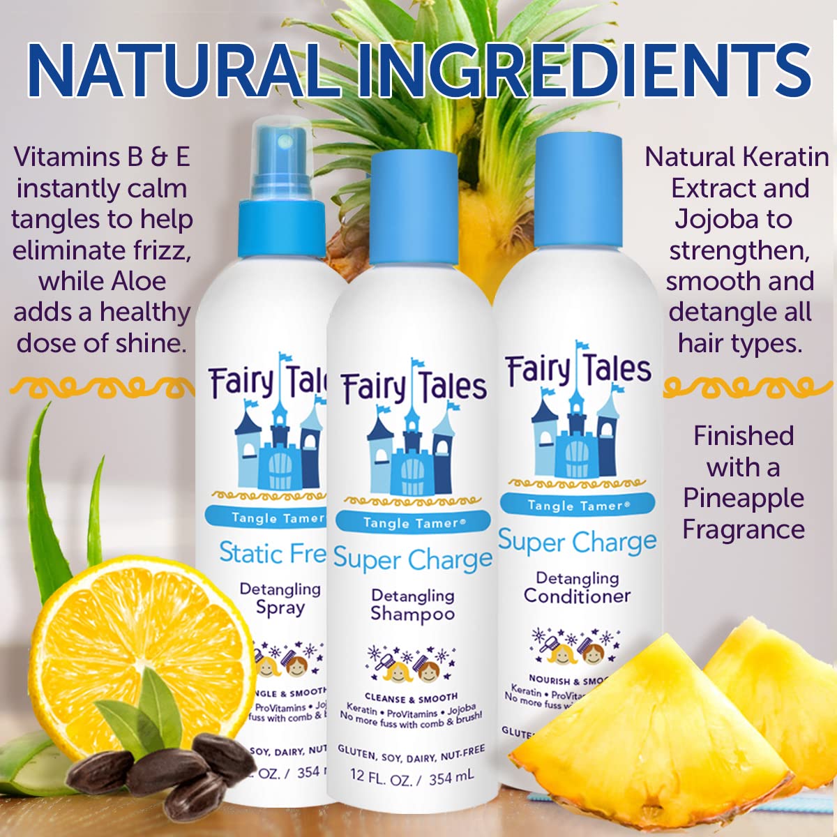 Fairy Tales ingredient label displaying key actives like panthenol, vitamin E and keratin