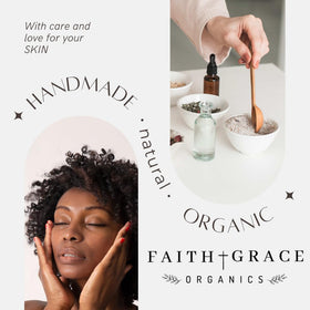 Faith and Grace Organics being applied to skin showing calming, hydrating benefit