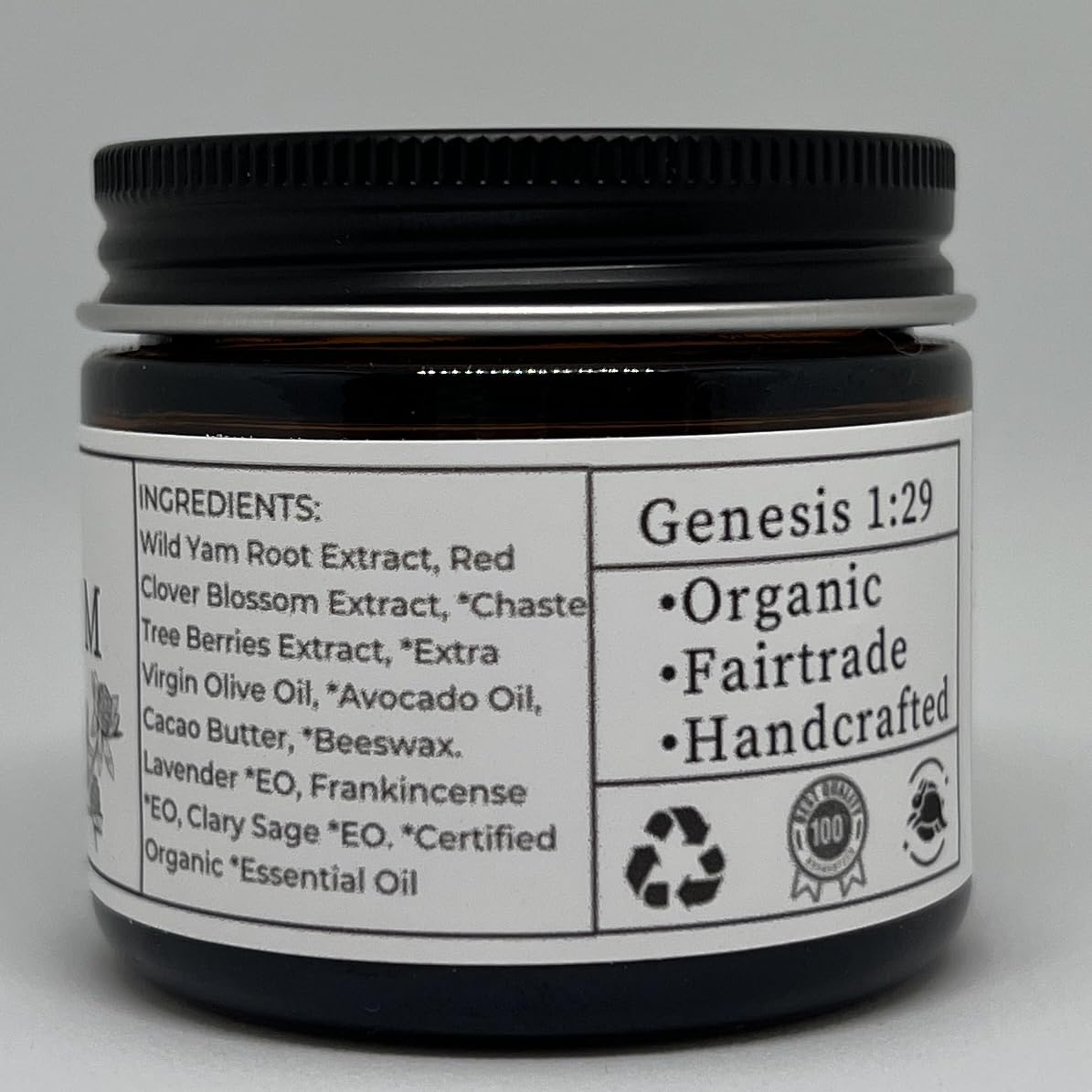 Faith and Grace Organics 2 oz jar next to common items showing portable travel size benefit