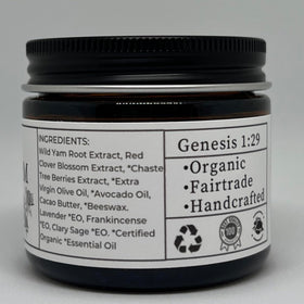 Faith and Grace Organics 2 oz jar next to common items showing portable travel size benefit